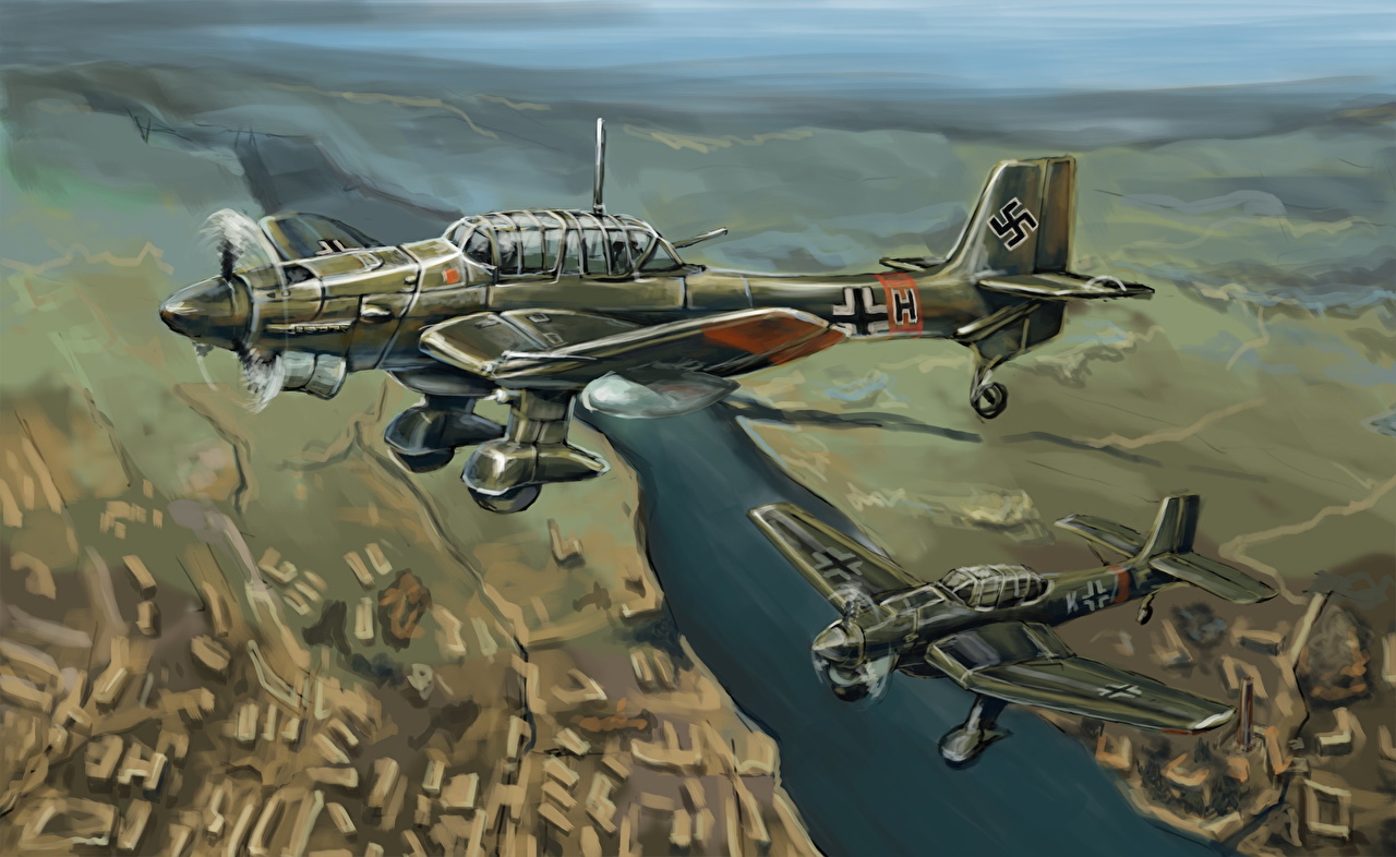 Wallpaper Airplane German Junkers Ju Stuka Painting Art Army