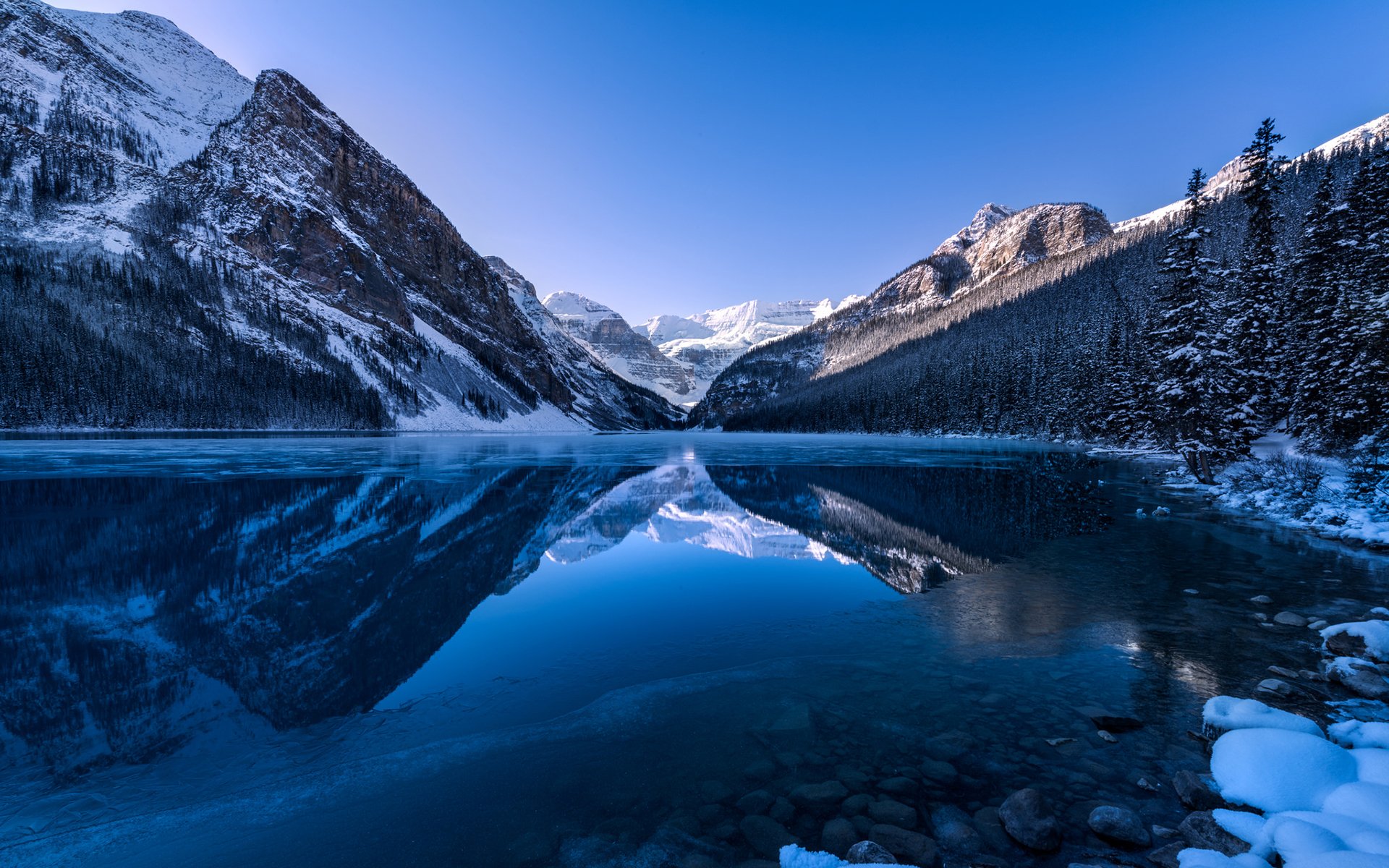 Wallpaper Lake Louise Alberta Canada Mountain Forest