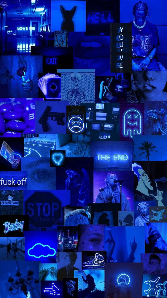 Dark Blue Aesthetic Collage Wallpaper