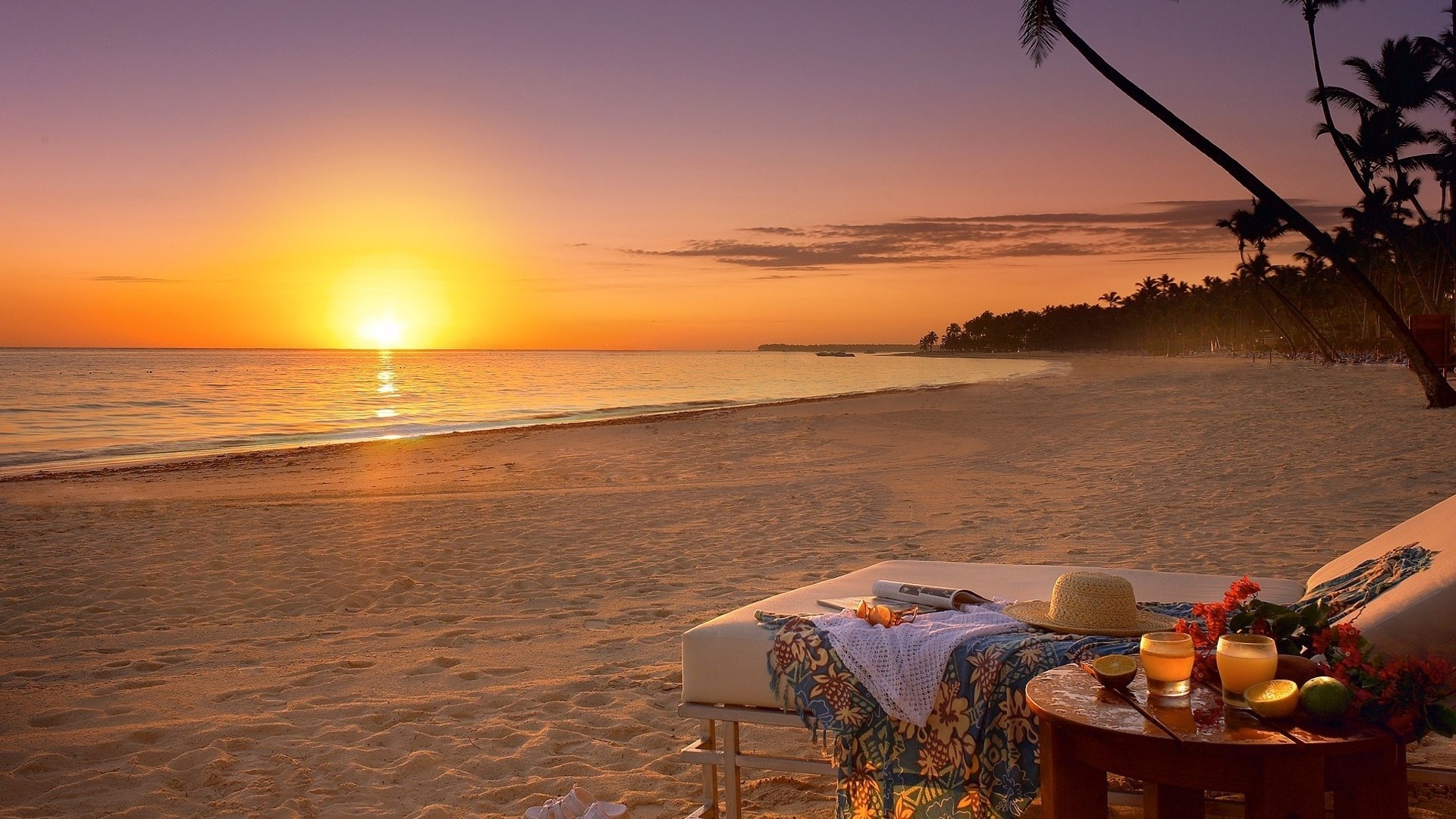 Evening Sunset Beach Wallpaper HD Desktop