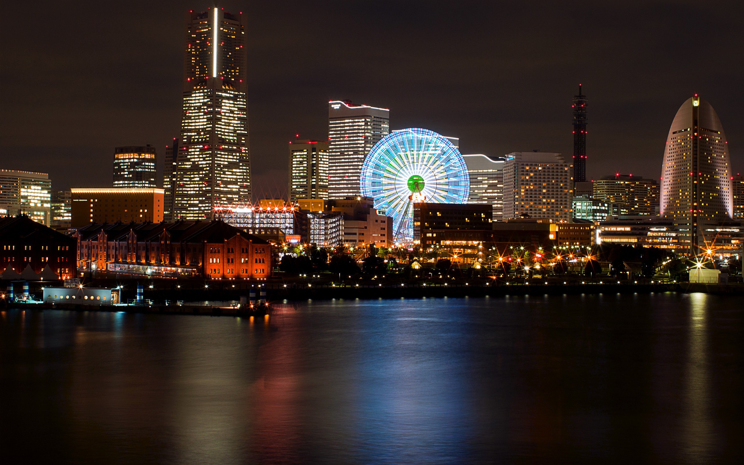 Japan Yokohama Cityscapes Lights Nightlife Wallpaper