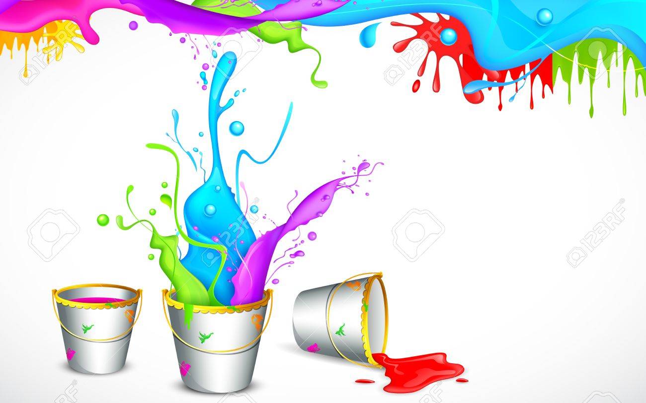 Illustration Of Bucket Full Color In Holi Background Royalty