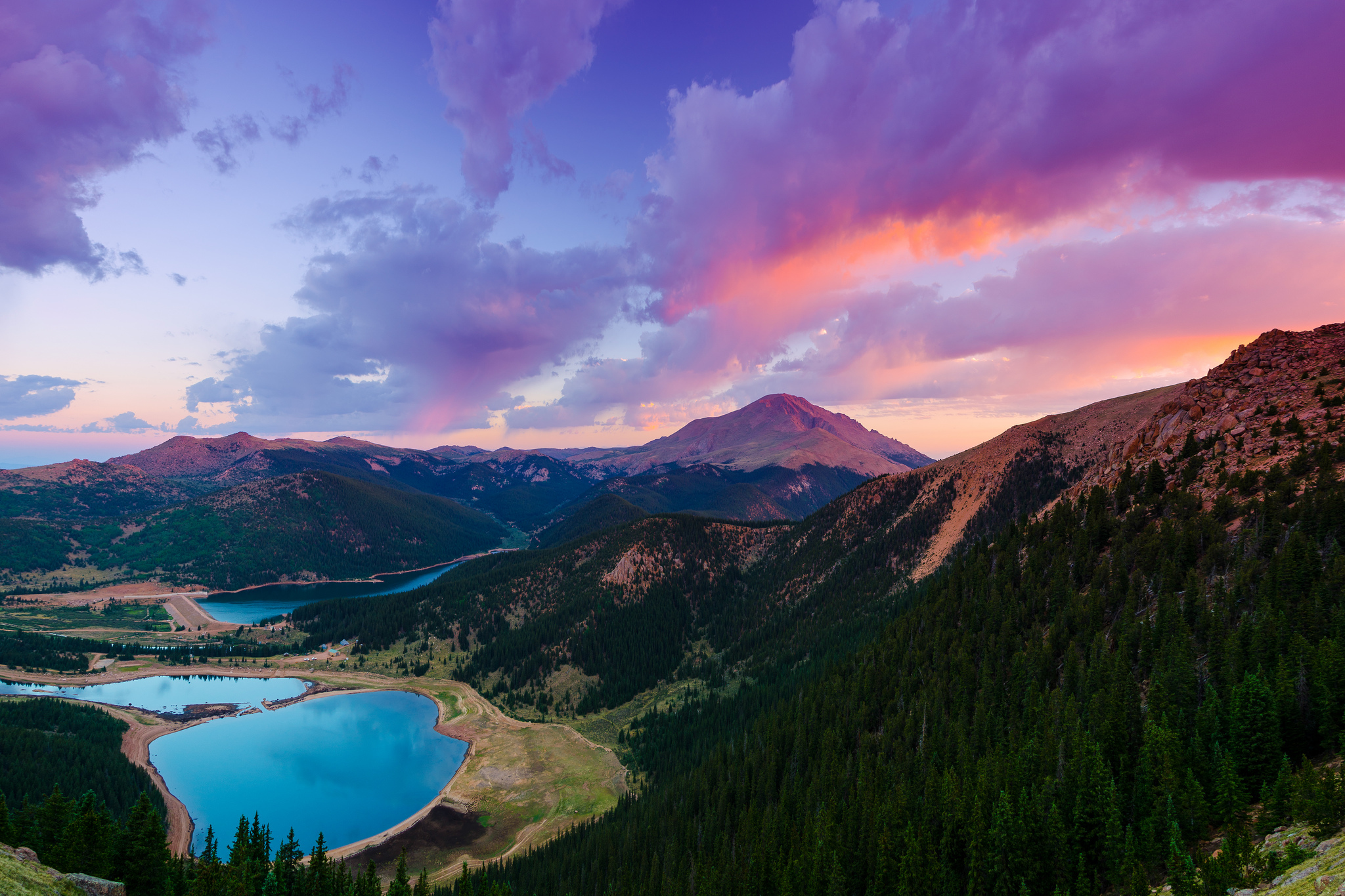 Pikes Peak Lake Forest Sunset Sky Clouds Wallpaper Photos
