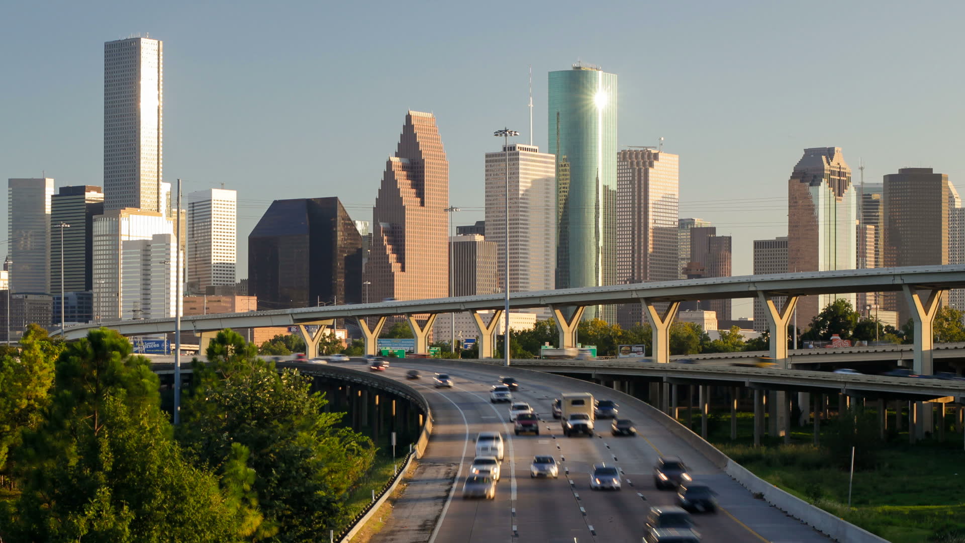   circa november houston texas usa highways and downtown city skyline