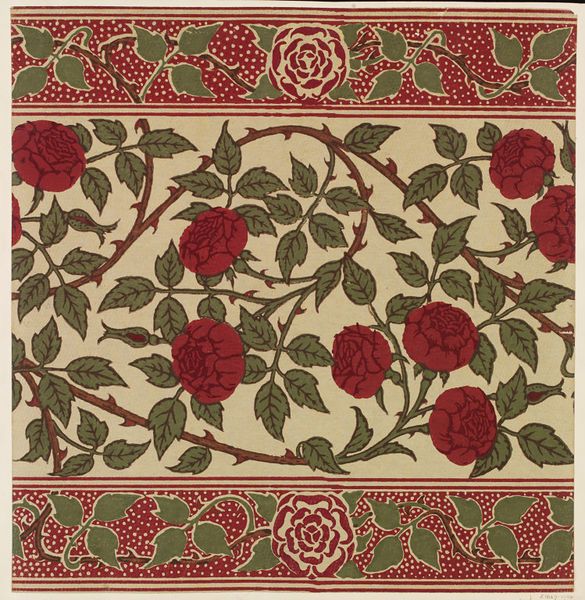 Portion of a frieze for use with the Rosamund wallpaper red roses