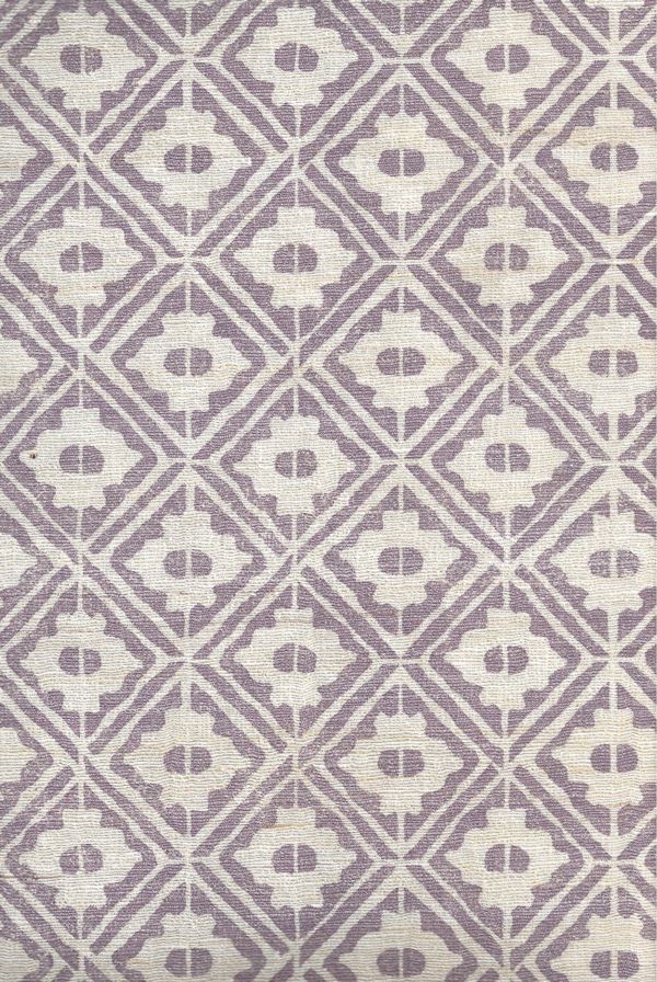 Berain Hand Printed Fabrics Lilac Color On Off White Silk Tassar