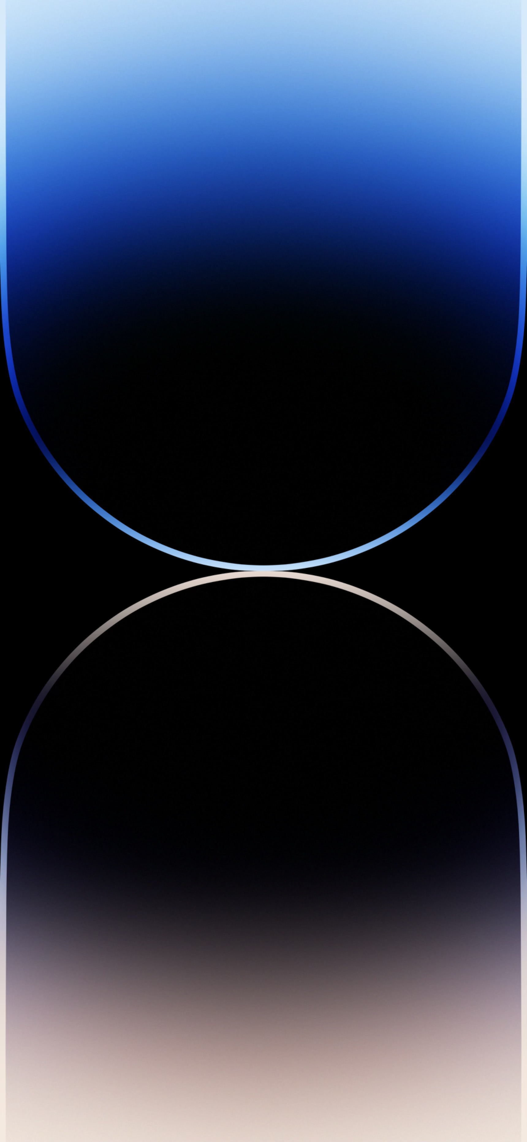 Abstract iPhone 14 Pro Max wallpaper with a smooth gradient of blue and beige, separated by a black void, creating a stylish and minimalist look