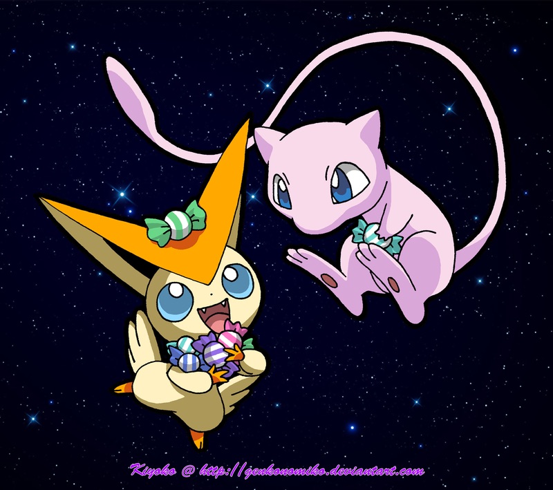 Legendary Pokemon Image Victini Mew With Candy HD Wallpaper And