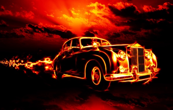 Fire Flame Hell Classic Car City Red Sky Clouds Horror Ghost