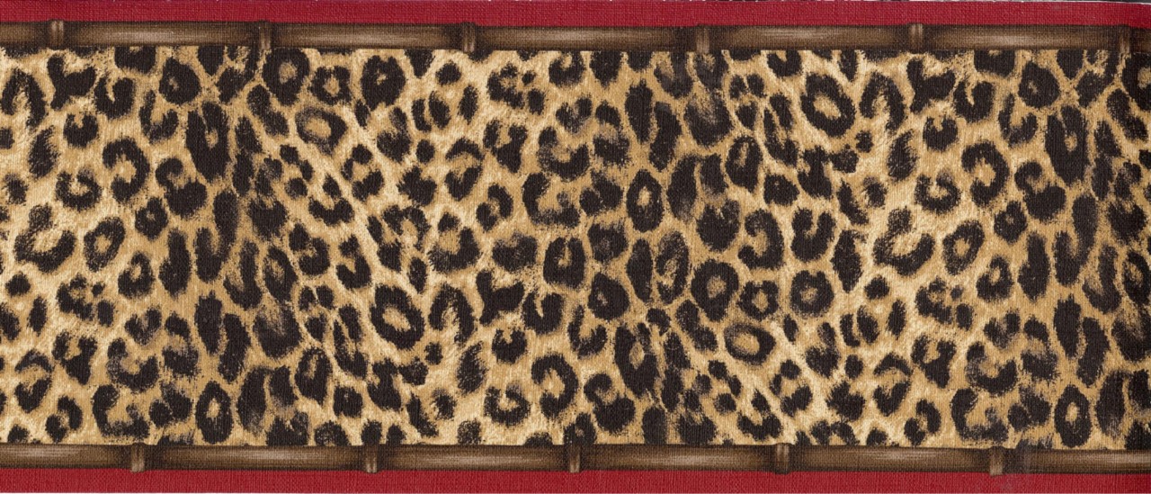 Details about Wallpaper Border Leopard Animal Print With Red Trim