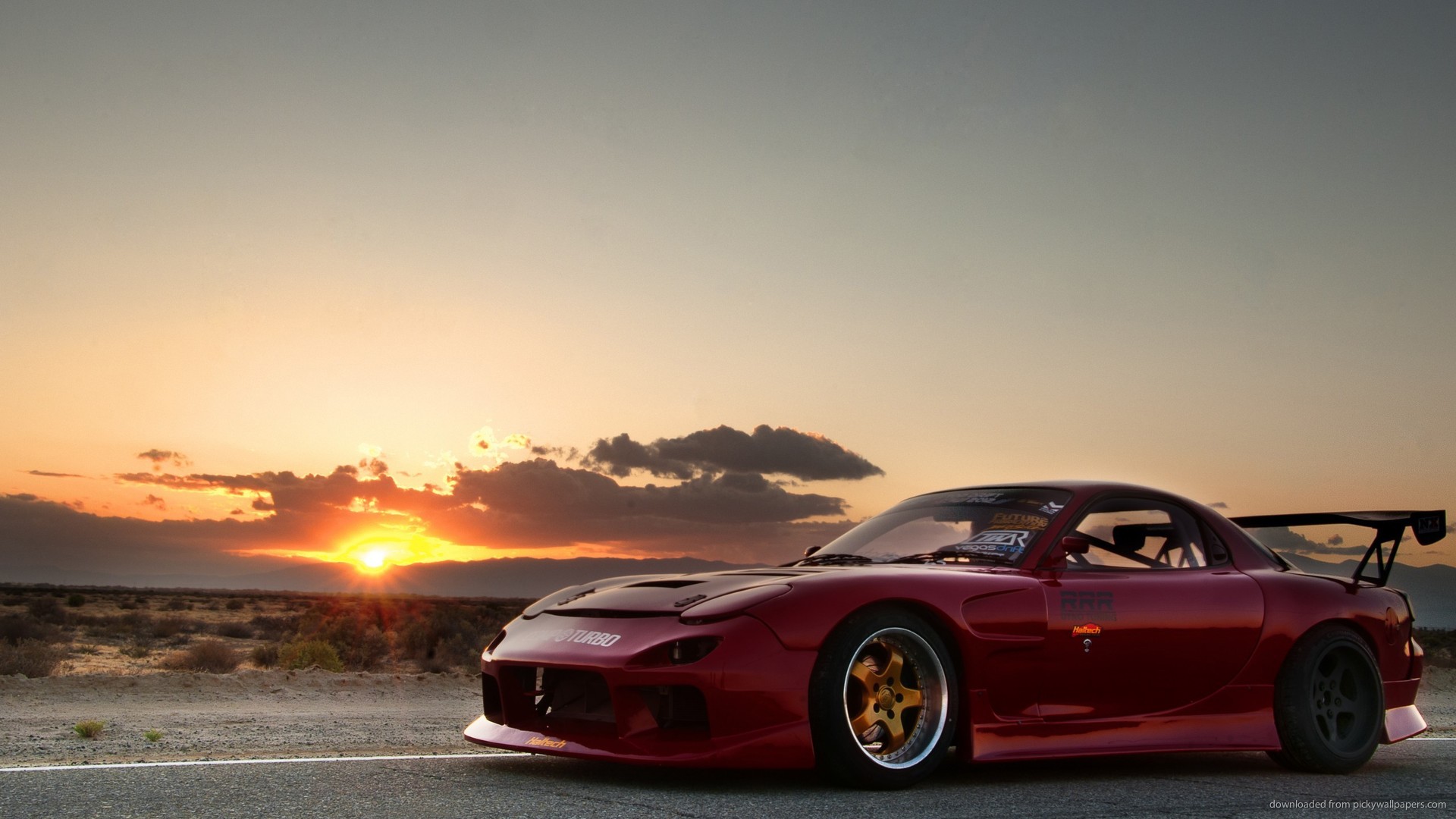 Hd Red Mazda Rx At Sunset Wallpaper