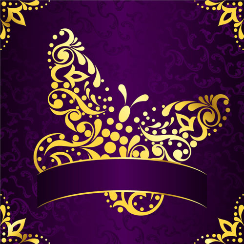 Golden easter pattern and purple background vector Free