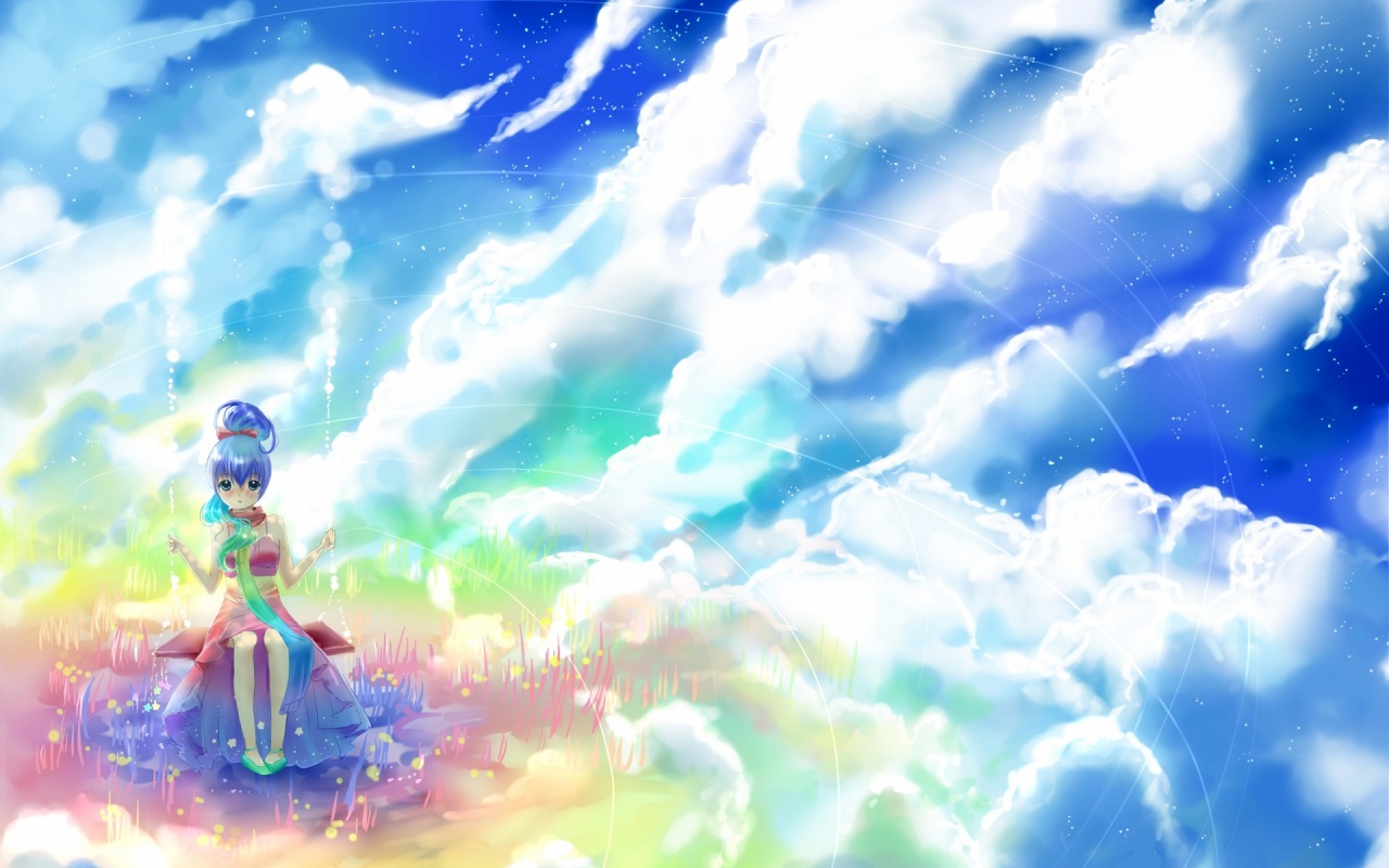 Anime Girl Rock Clouds Sky Desktop Pc And Mac Wallpaper