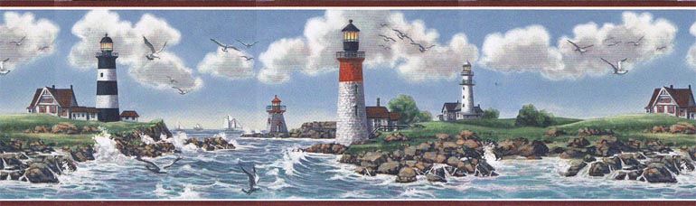 Details About Nautical Lighthouse Seagull Wallpaper Border Ta39006b