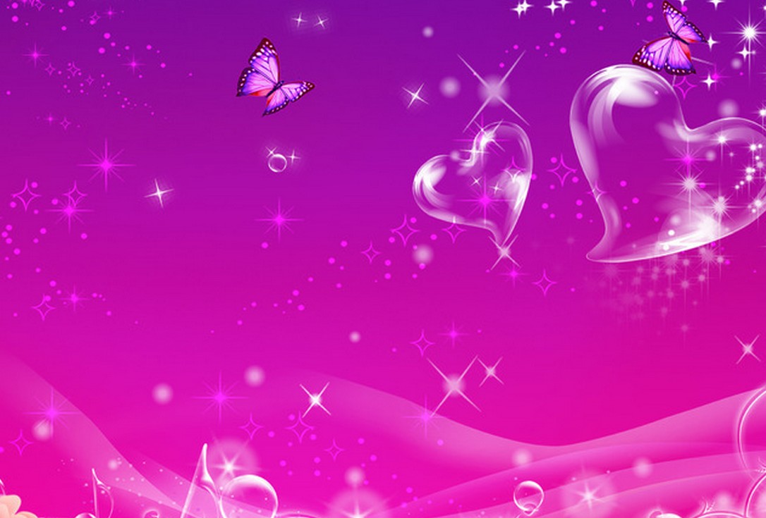Purple Background Butterfly And Heart Shaped Bubbles Picture