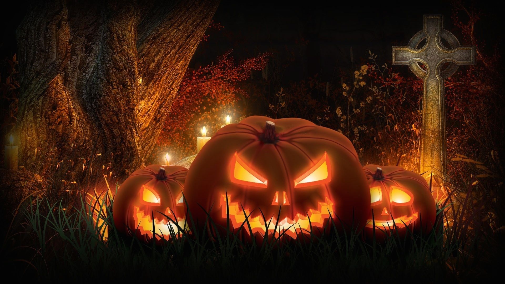 jack o lanterns in the cemetery holiday hd wallpaper 1920x1080 3896