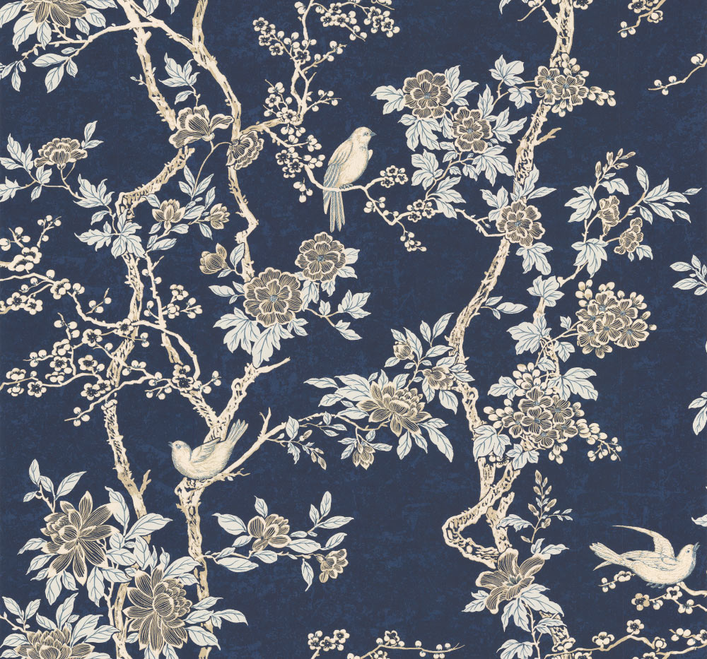 Marlowe Floral By Ralph Lauren Prussian Blue Wallpaper