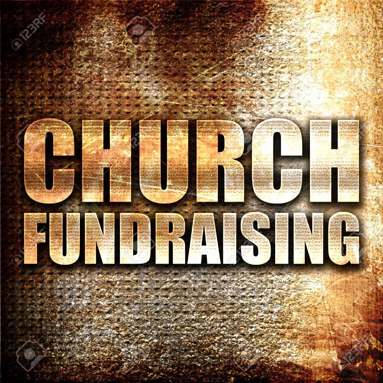 Church Fundraising 3d Rendering Metal Text On Rust Background
