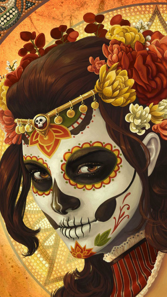 Girl Skull Mask Art Wallpaper iPhone