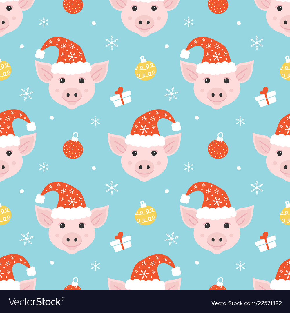 Christmas Seamless Pattern With Pigs Royalty Vector