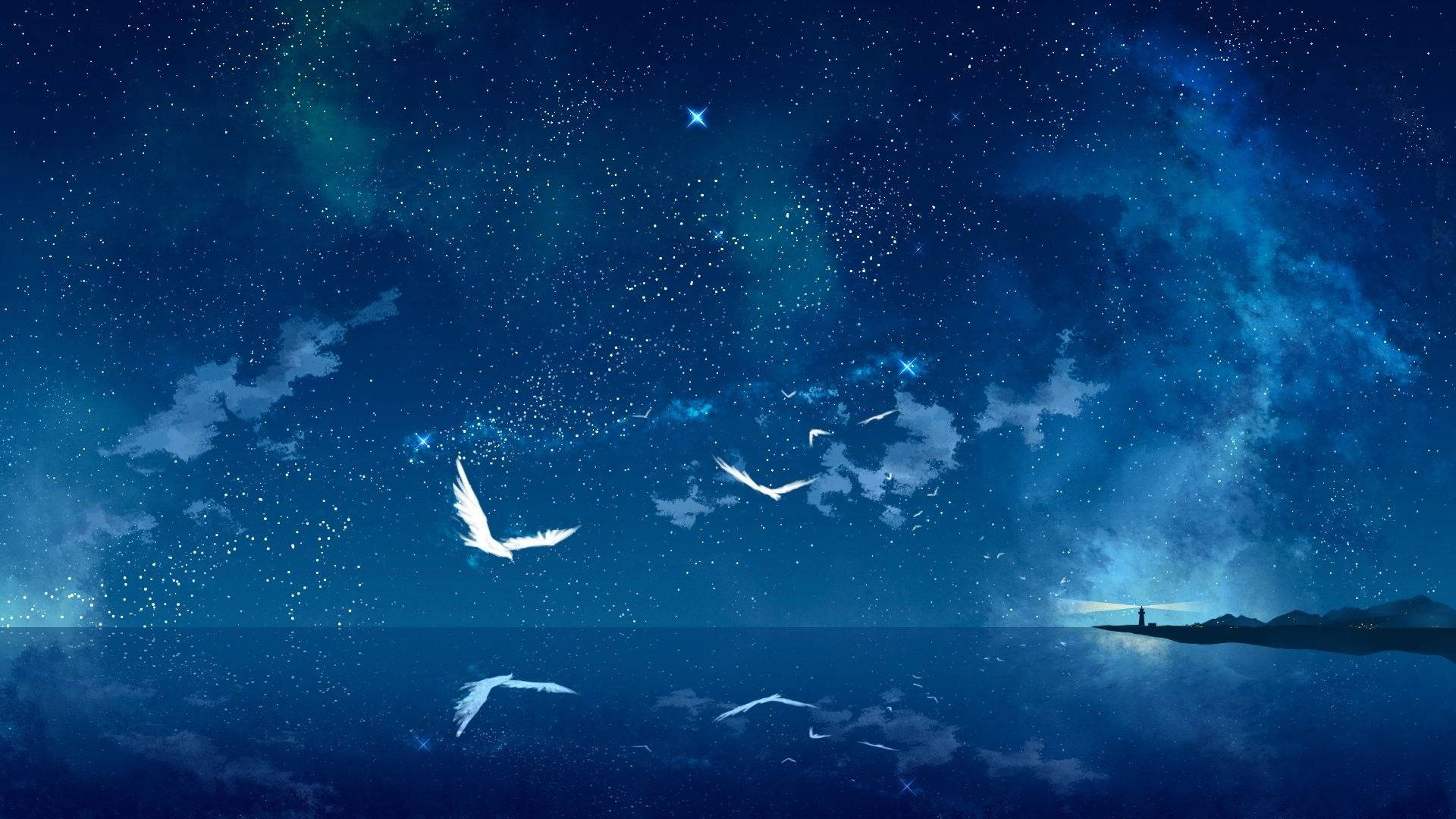 An Enchanting Blue Anime Scenery Wallpaper
