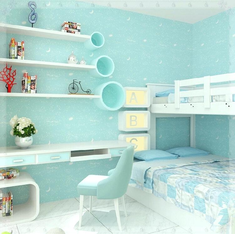 Sky Blue Bedroom Wallpaper Children Room Boy Moon Stars