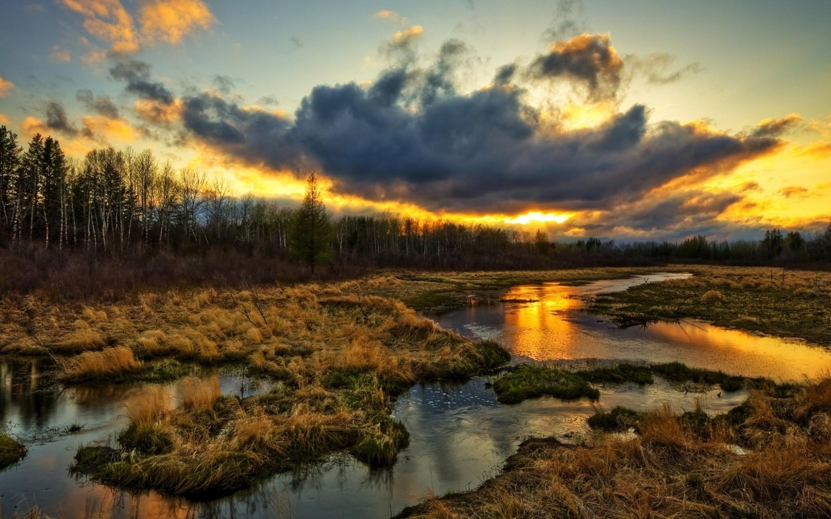 Sunset Over Swamp Wallpaper In Nature With All
