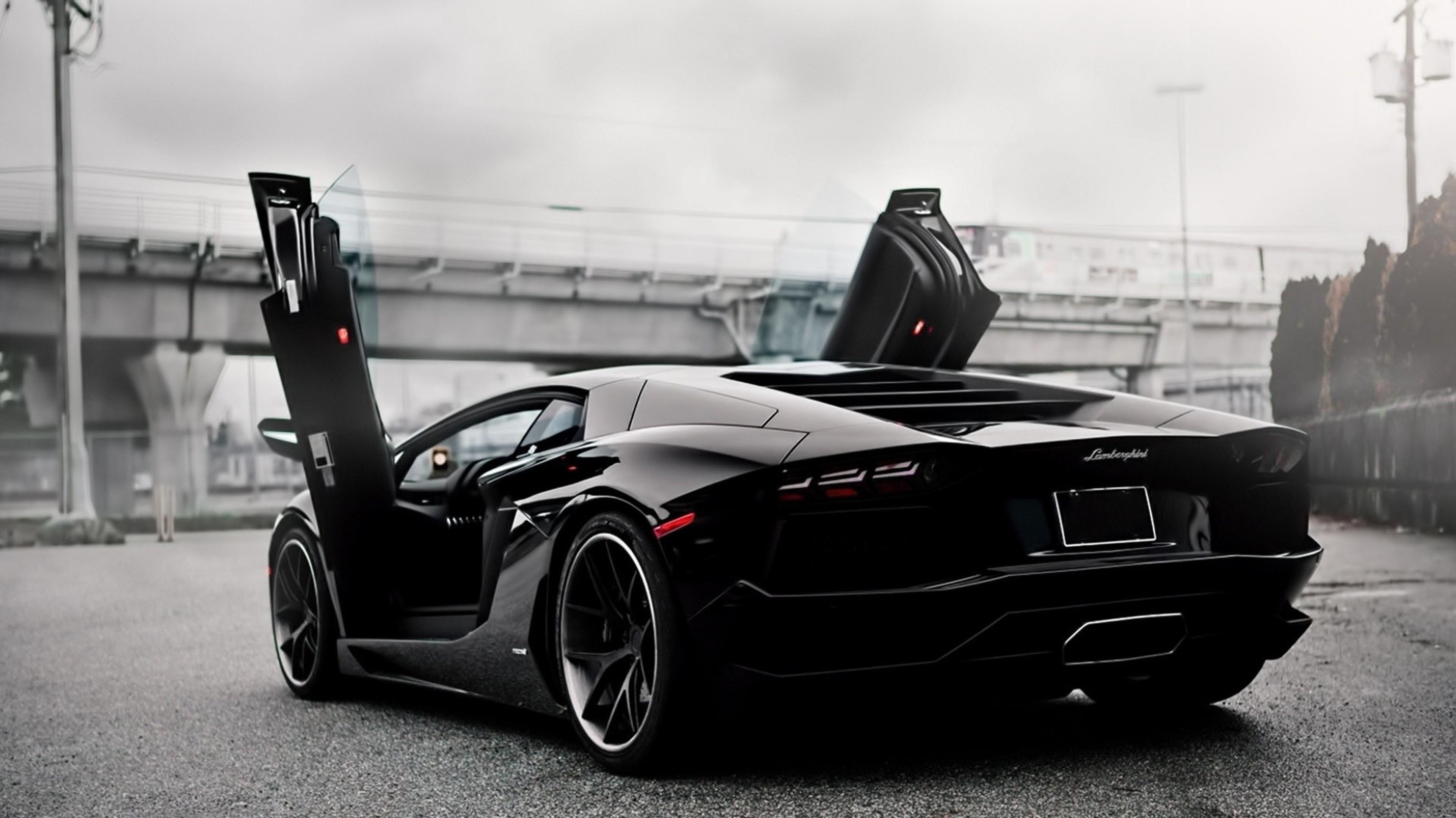 Black Lamborghini Aventador Doors Up 4k Wallpaper