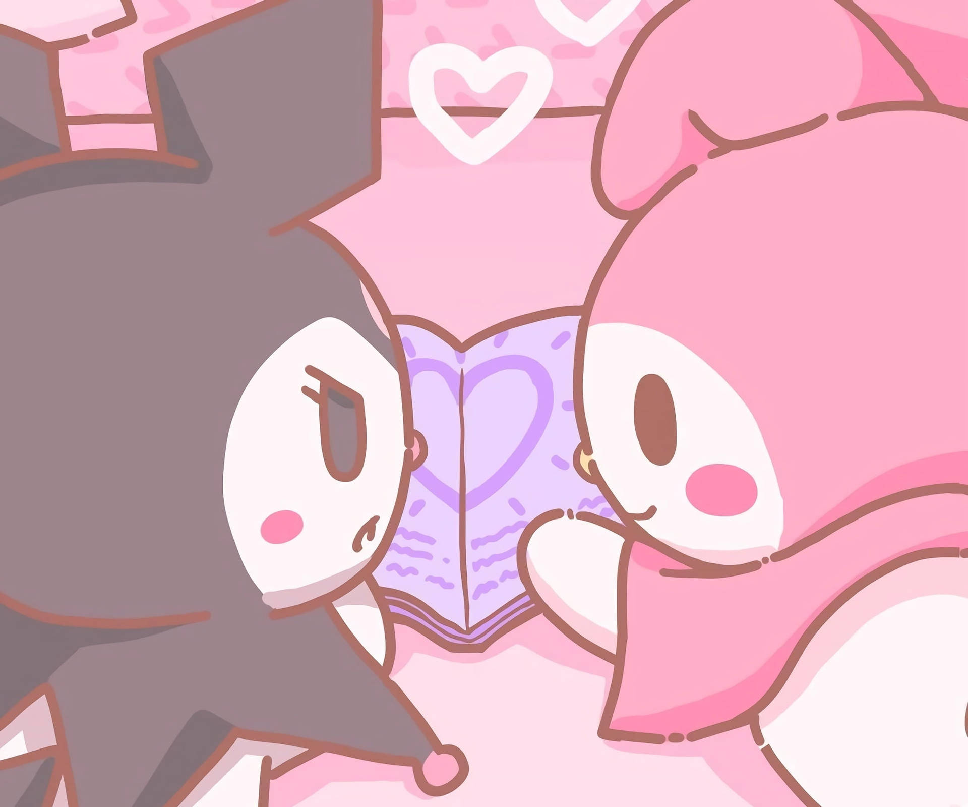Kuromi and My Melody reading together, a cute pastel-toned fan art
