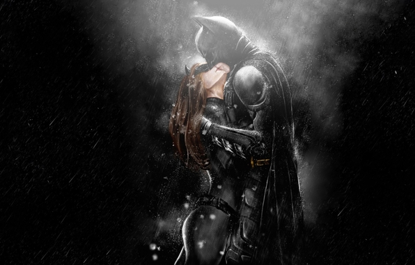 Dark Knight Rises Batman Catwomen Kissing Rain Art 3d Wallpaper