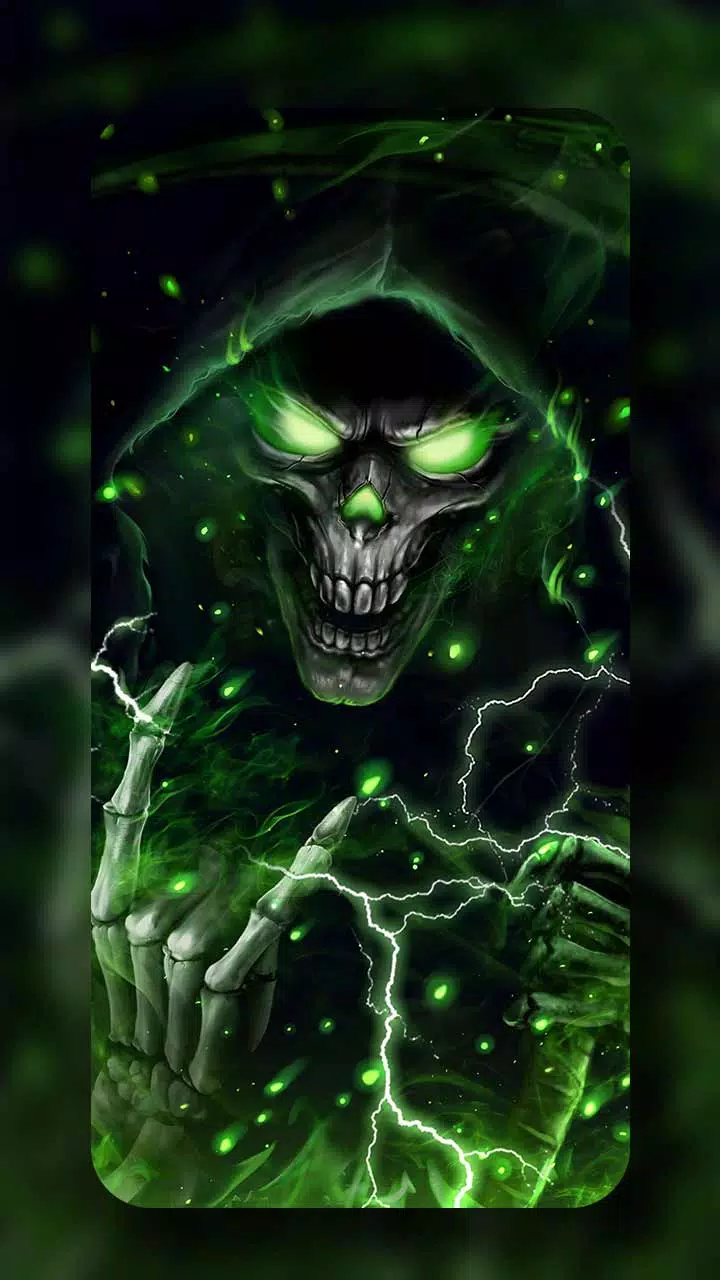 Green Skulls On Fire Wallpaper