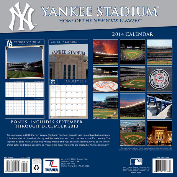 Calendar New York Yankees Yankee Stadium Back Cover Jpg