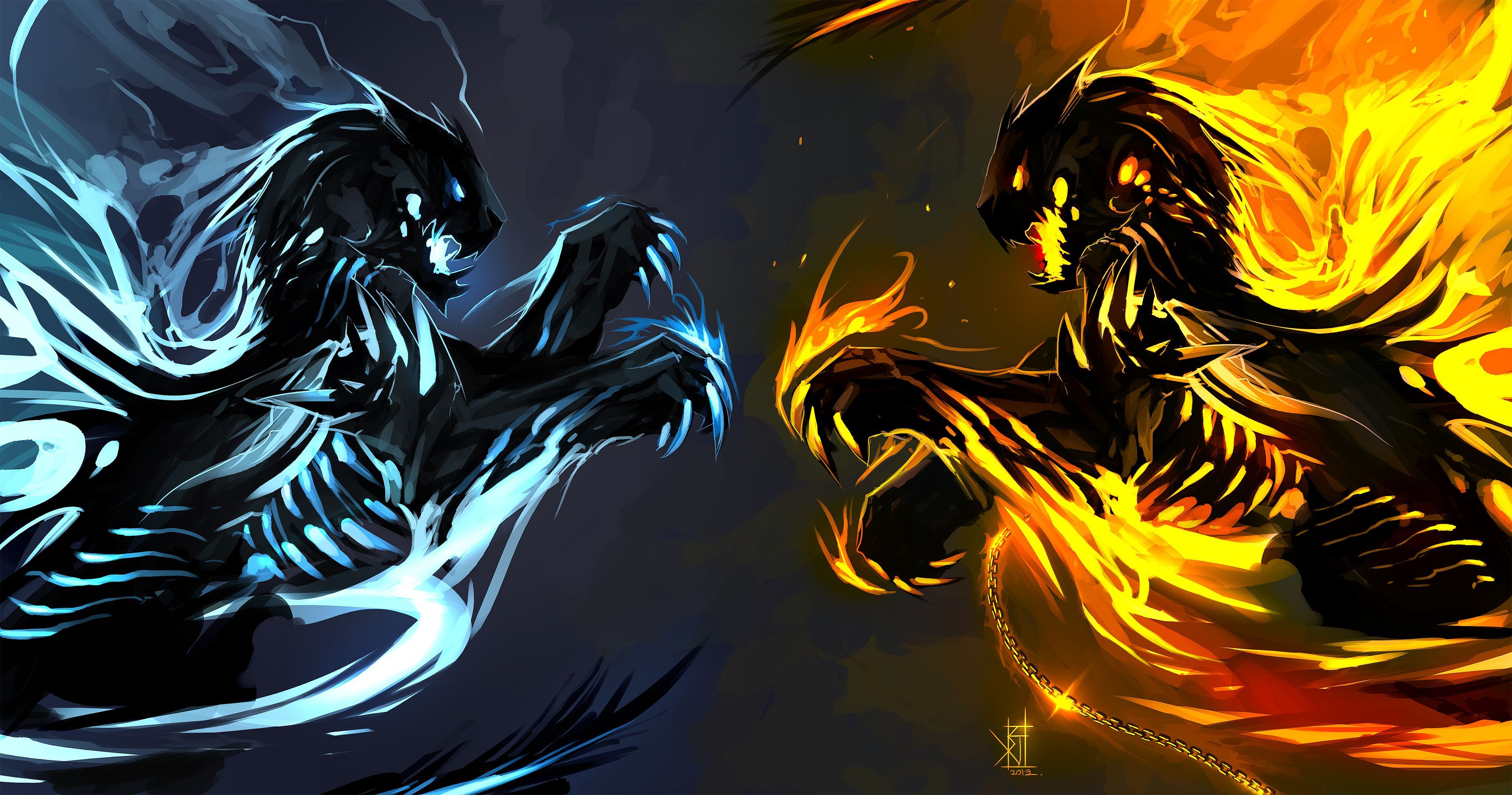 Fire And Ice Wolf Wallpaper On