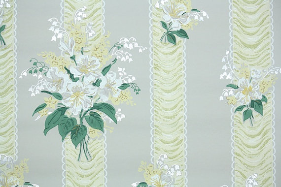 Listing 1940s Vintage Wallpaper Yellow And Gray