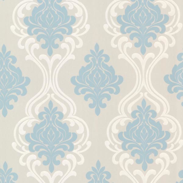 Indiana Light Blue Damask Wallpaper Swatch Contemporary