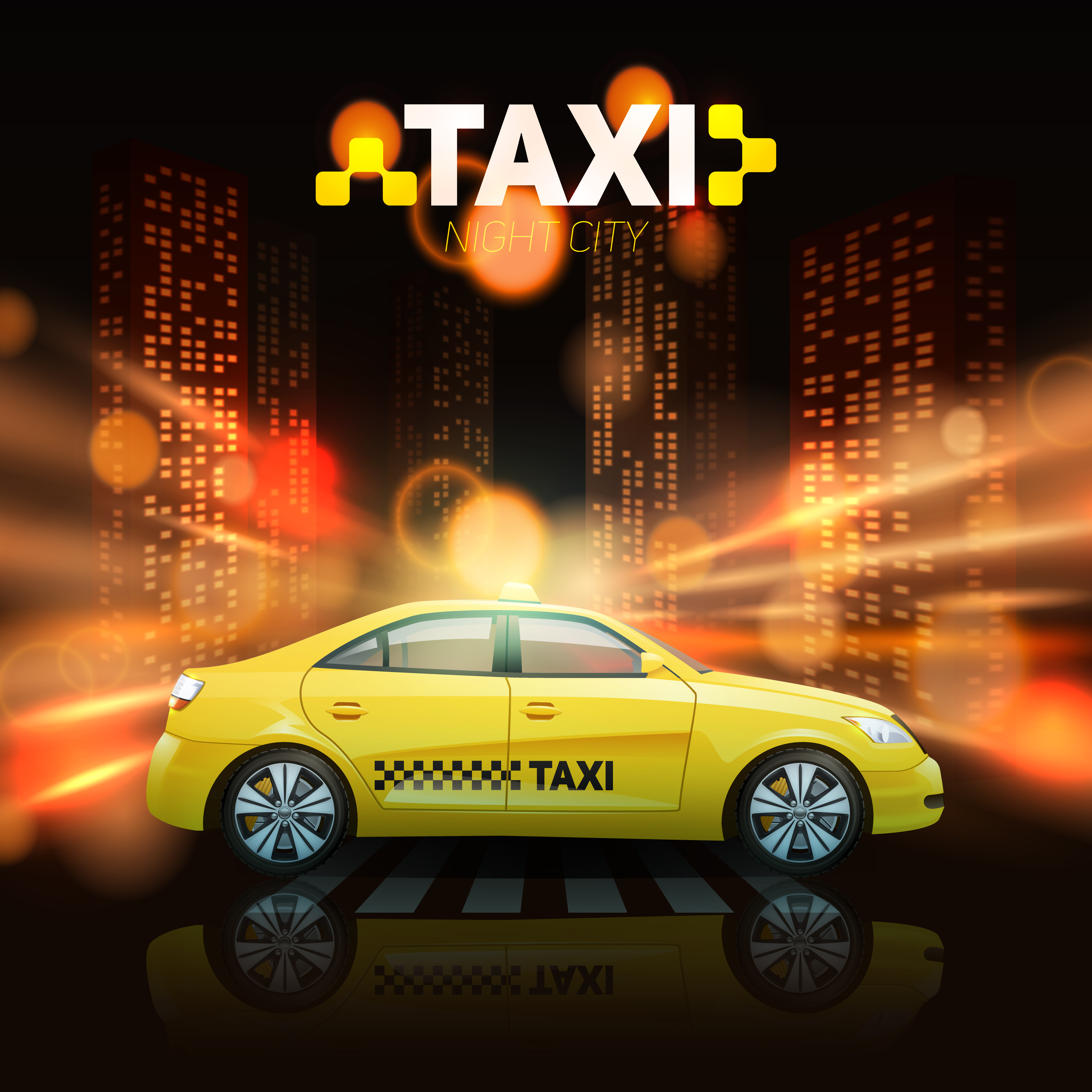 Taxi On City Background Vectors Clipart Graphics