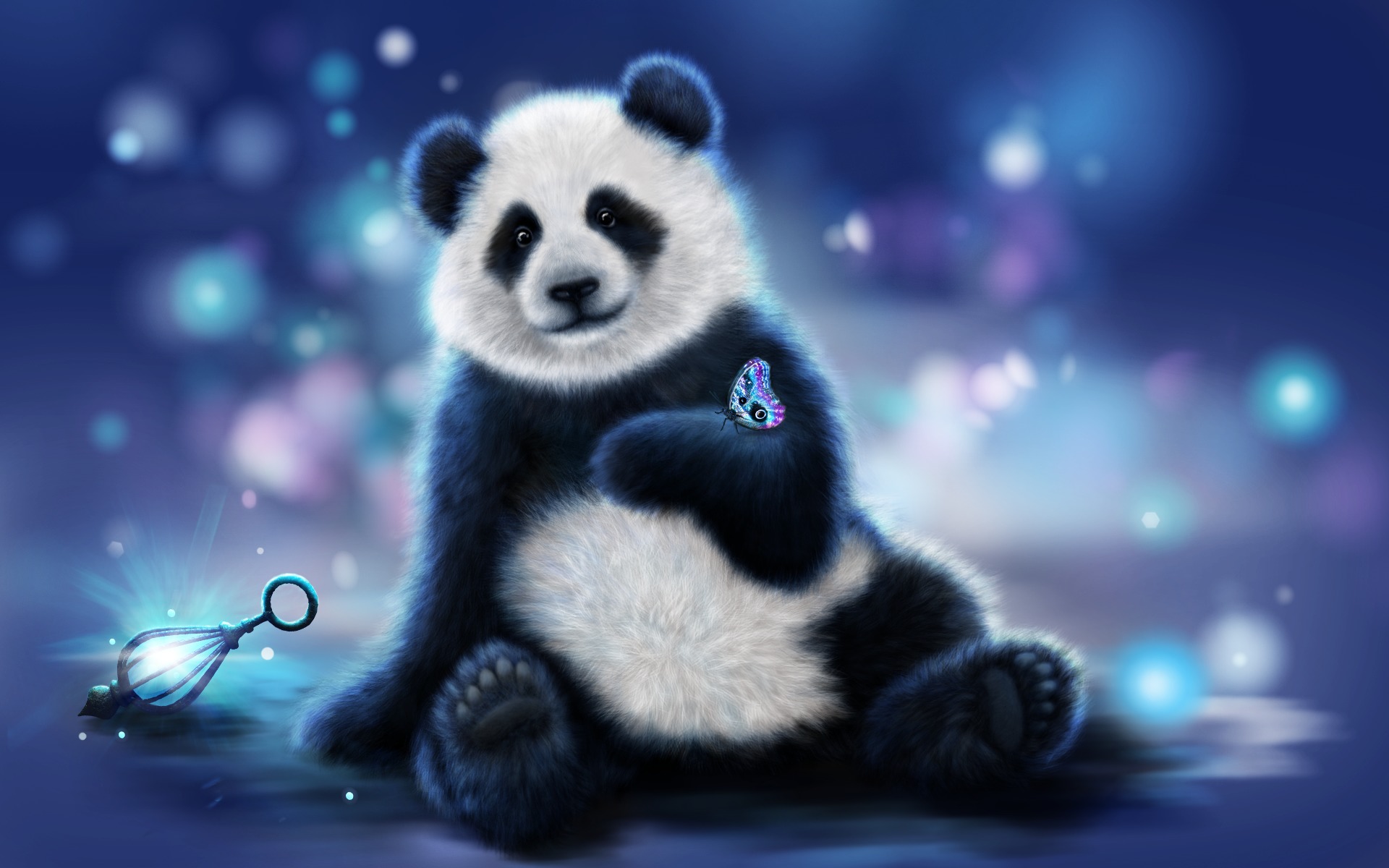 Cute Panda And Butterfly HD Wallpaper 1920x1200
