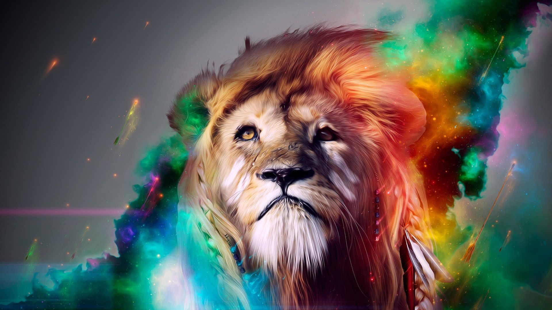 HD 1920 x 1080 Rainbow space lion Wallpaper Lion wallpaper