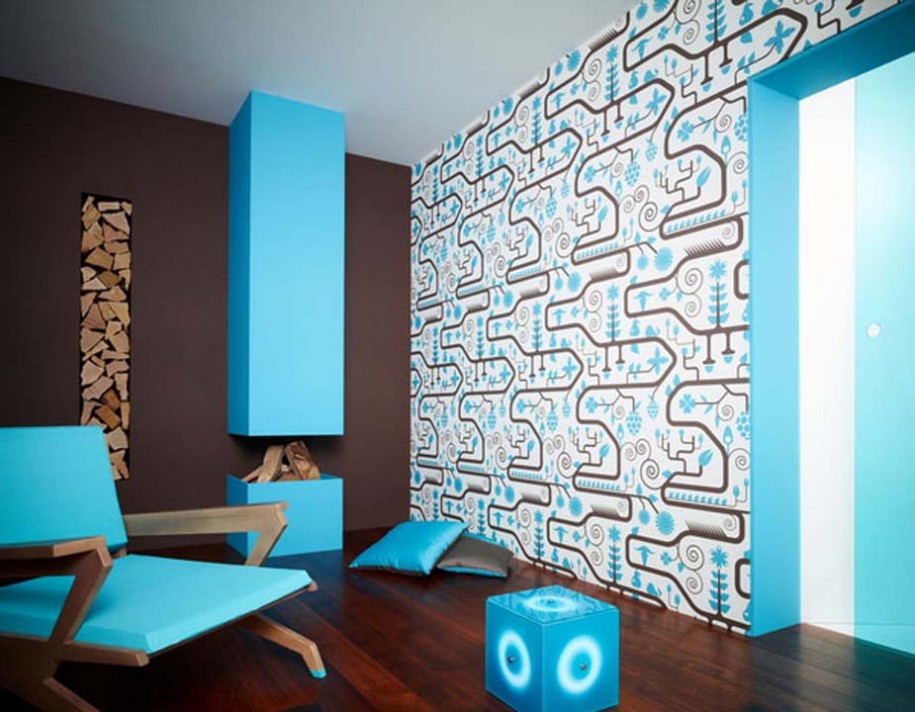 Blue Chair Cushions Pattern Wallpaper Wall Design Ideas Plan