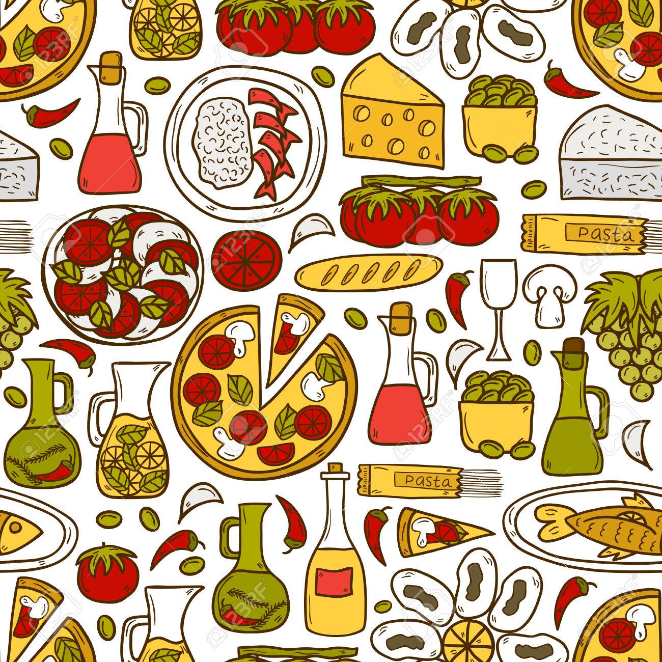 Seamless Background With Cute Hand Drawn Cartoon Objects On
