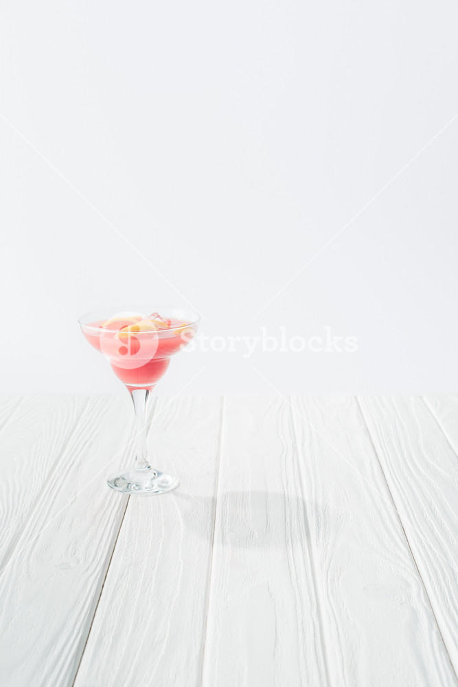 Close Up Of Tasty Summer Alcohol Cocktail On White Wooden
