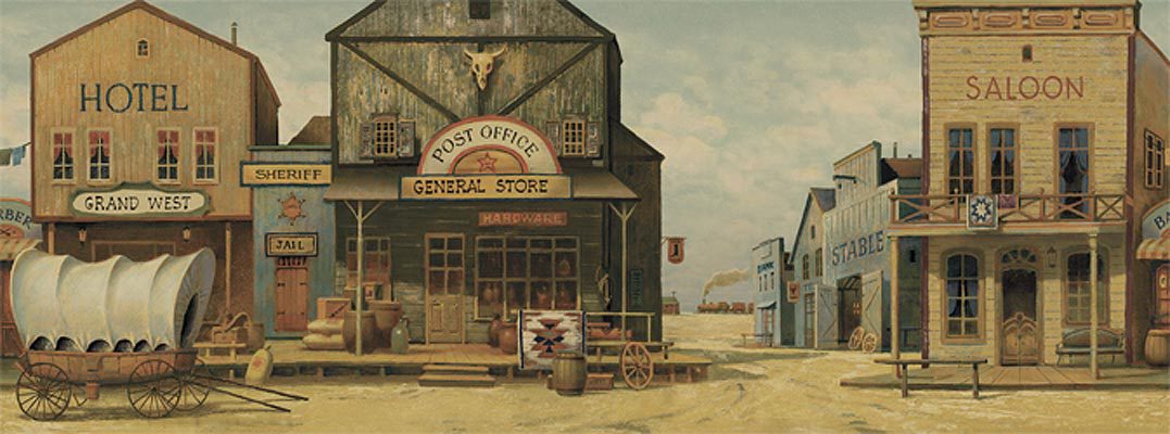 Old West Town Mural Lodge Outdoors Wallpaper
