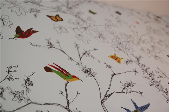 DIY birds and butterflies wallpaper paper chandelier magazine stool 650x433