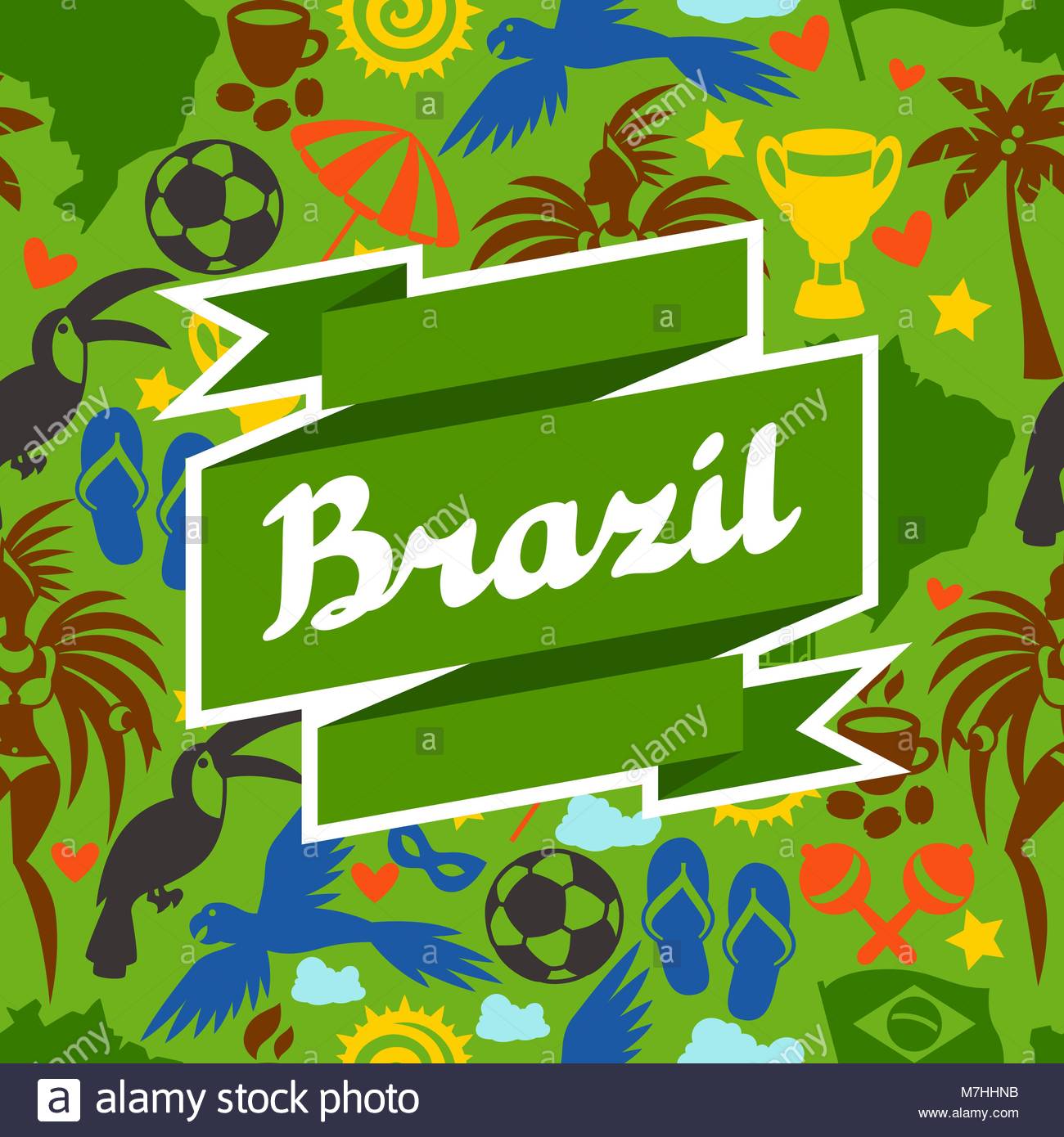 Brazil Background With Stylized Objects And Cultural Symbols Stock
