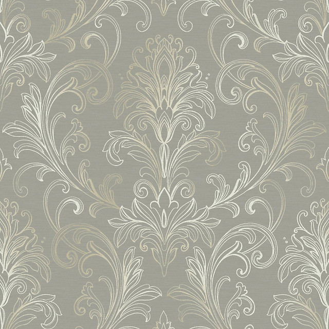 Damask Wallpaper Dove Gray Pearl Double Roll Traditional