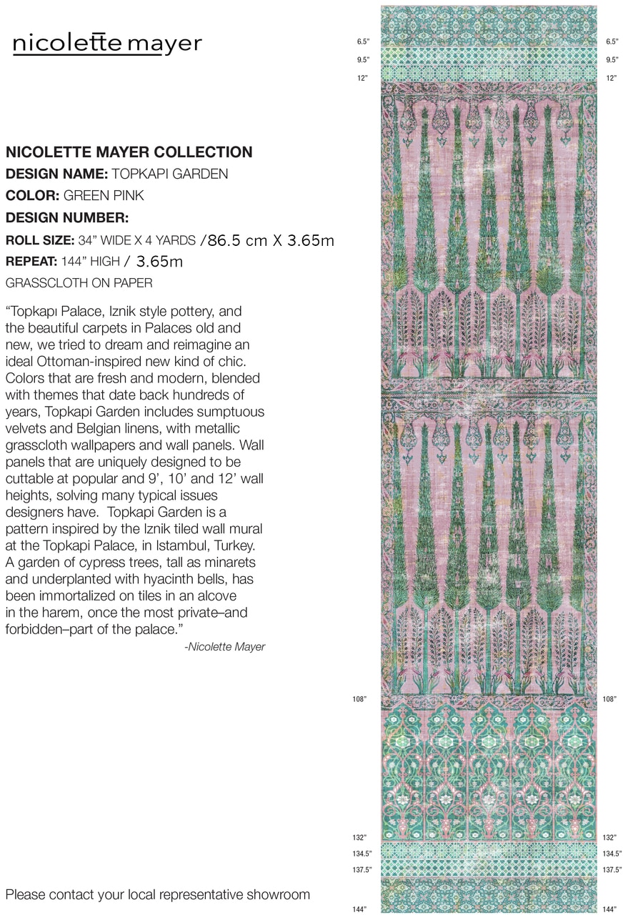Topkapi Garden Green Pink Wallpaper Yard Panel The Nicolette