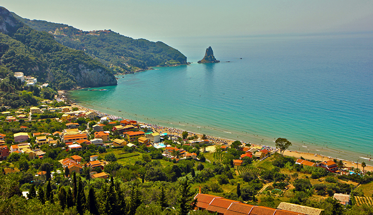 Wallpaper Greece Agios Gordios Corfu Coast Cities Building