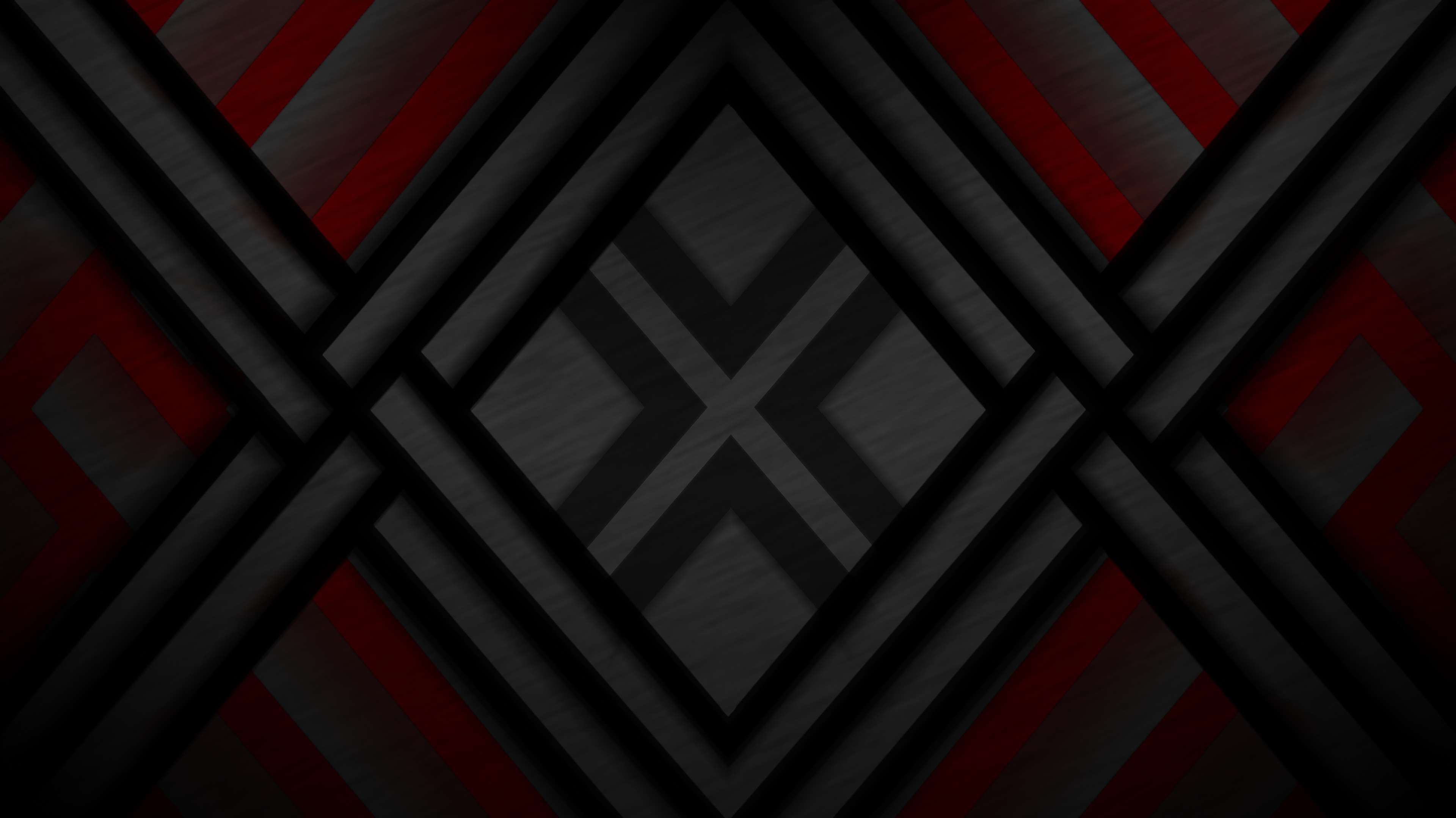 Dark red and black abstract geometric wallpaper with diamond and X shapes, creating a dynamic and modern feel