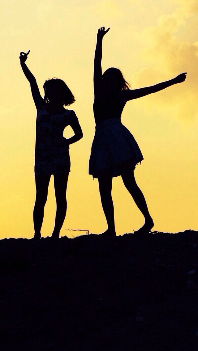 Happy Girls Silhouette Wallpaper iPhone