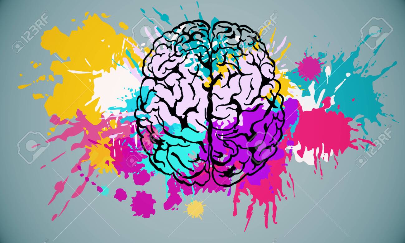 Abstract Colorful Splatter Brain Drawing On Subtle Background